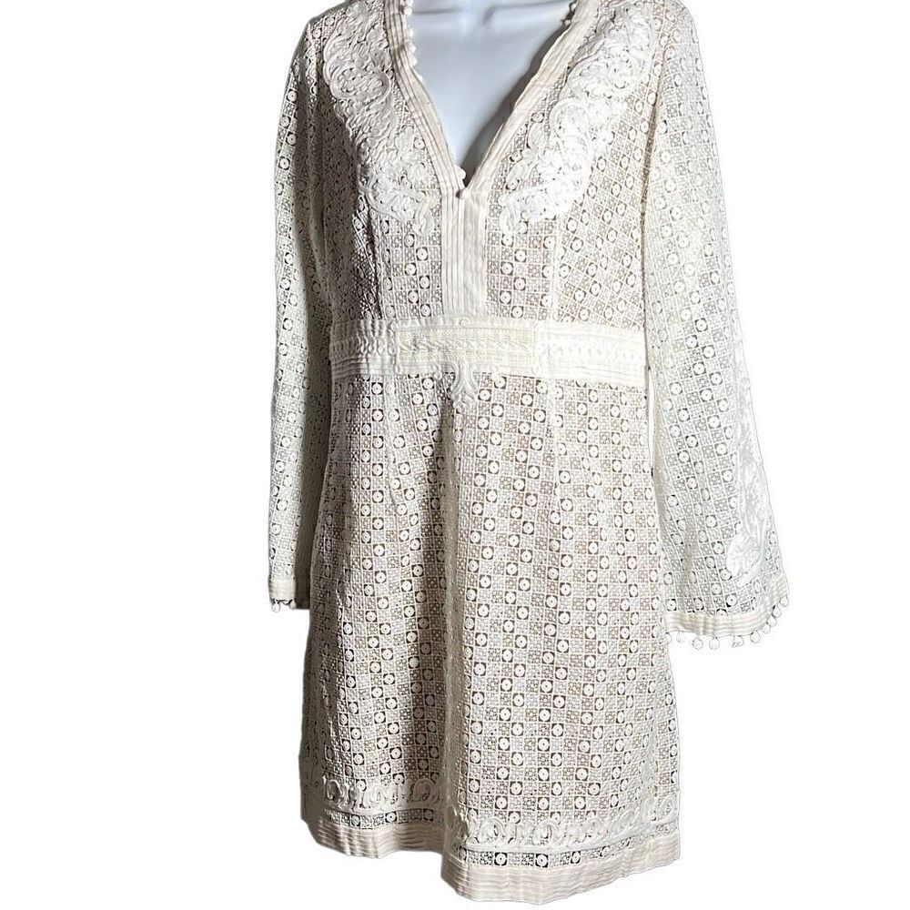 The Kooples Women's Guipure Embroidery Lace Long Sleeve White Mini Dress Medium